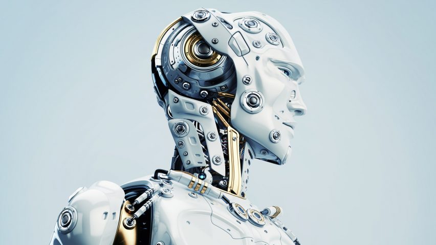 The head and shoulders of a human-looking robot, depicting the artificial intelligence solutions provided by Pegasus One.