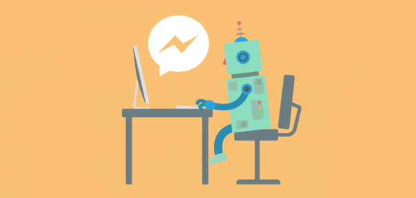 A header for Pegasus One AI npl chatbot showing a cartoon of a robot sitting at a desk and typing on a computer