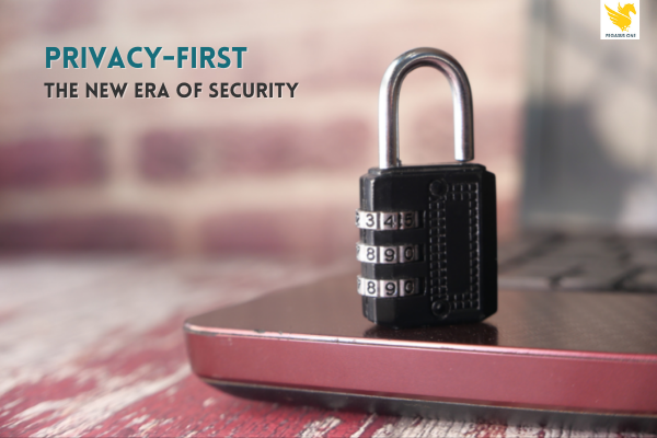 A black padlock, with the words Privacy-First, the new era of security written next to it.